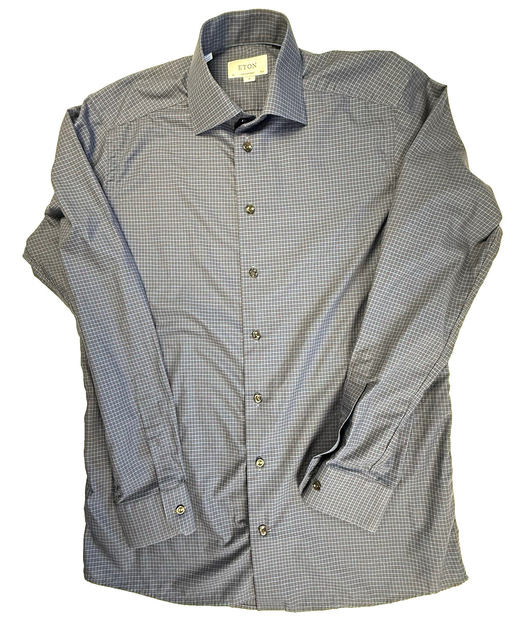 Eton dress shirt 15.5/39 red blue plaid Preppy Classic Old Money Quiet Luxury